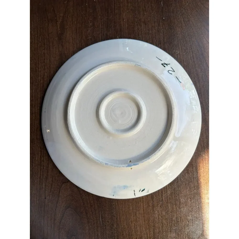 Handcrafted Turkish Kütahya ceramic decorative plate cobalt blue raised floral